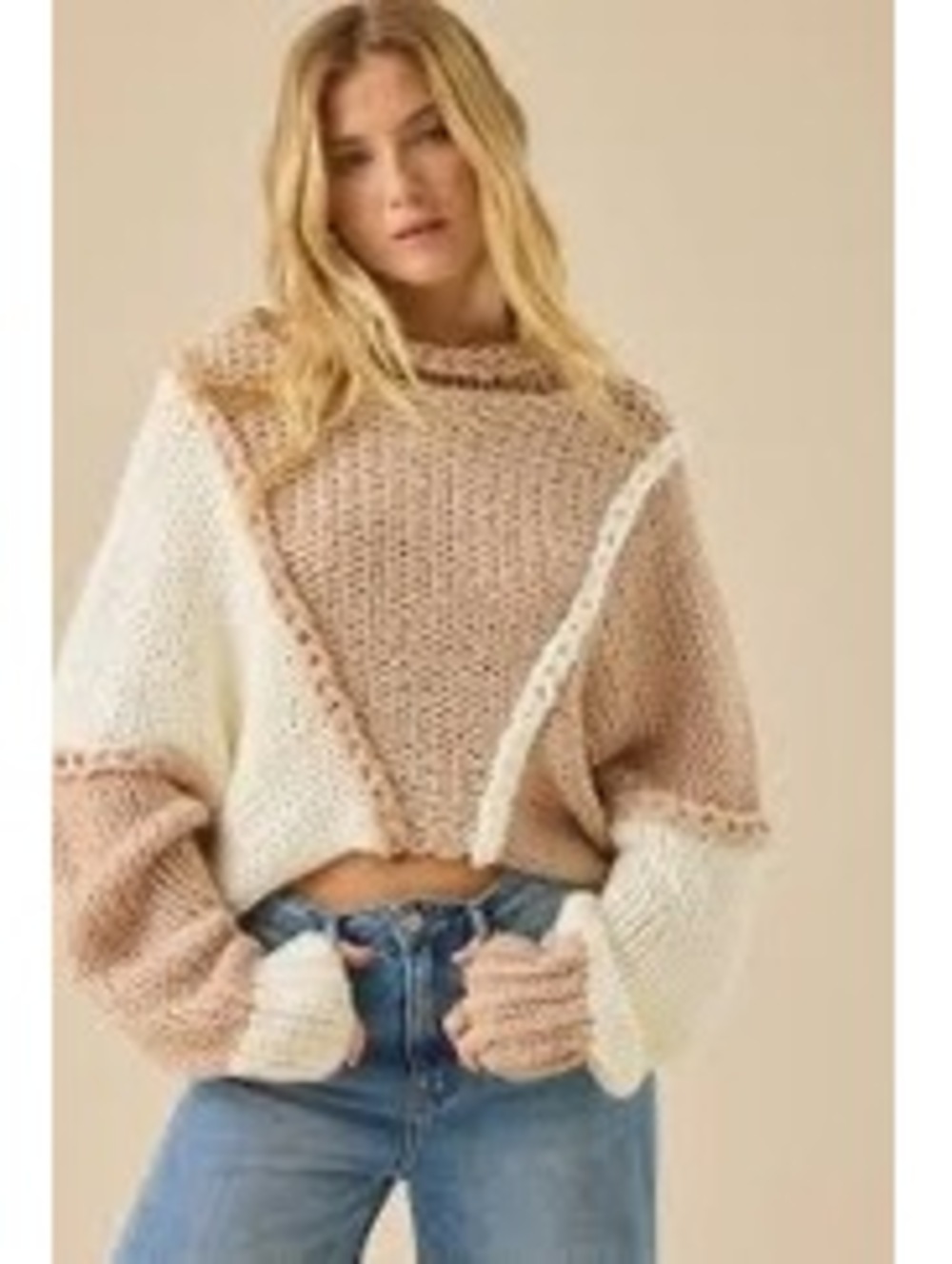 NWT Altar'd State Andy Colorblock Braid Chunky Knit Sweater